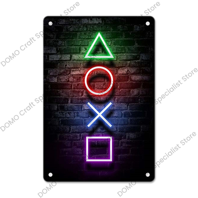 Neon teken gaming gamer metal schilderij vintage metalen tinnen plaat muur kunst decor voor jongens speelkamer huis 20cmx30cm woo