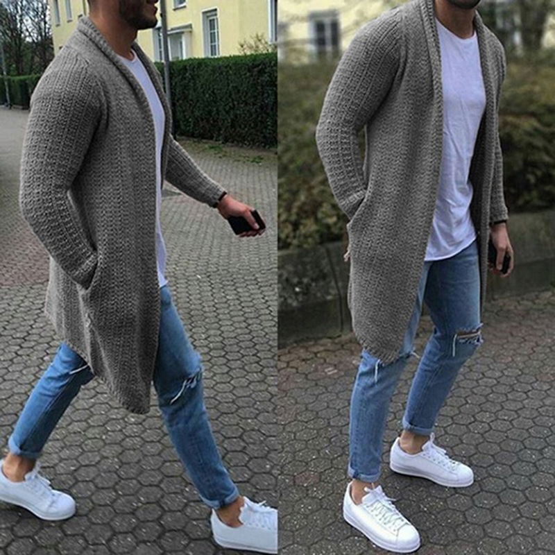 Men's Wool Blends Ropa De Hombre Men's Wool Cardigan Spring Autumn Solid Spacious Pocket Fashion Long Sweaters Knitted Cotton Casual Male Jackets 220915