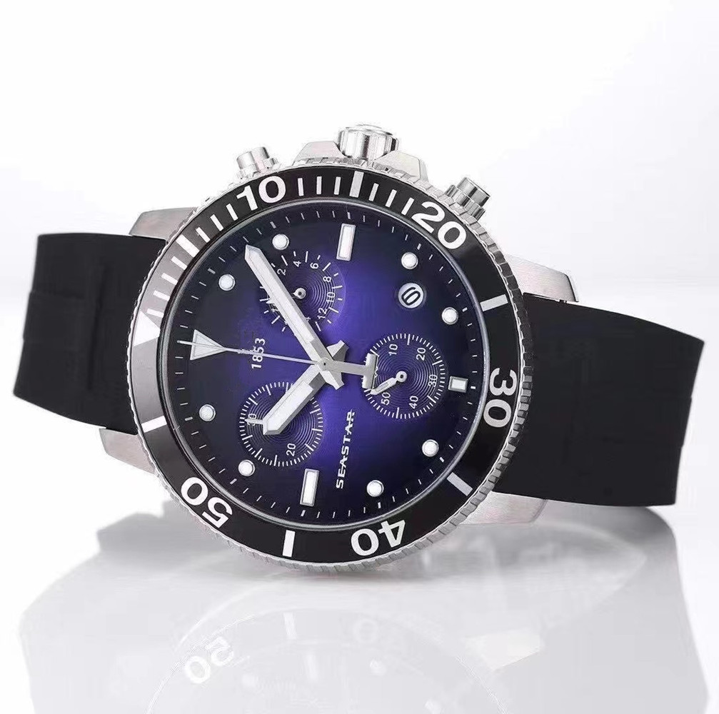 T120417A Waterproof Quartz Watch Seastar Men's Sports ETA G10212 Rörelse Gummistem T125617A Men Fashion 0127206W2531