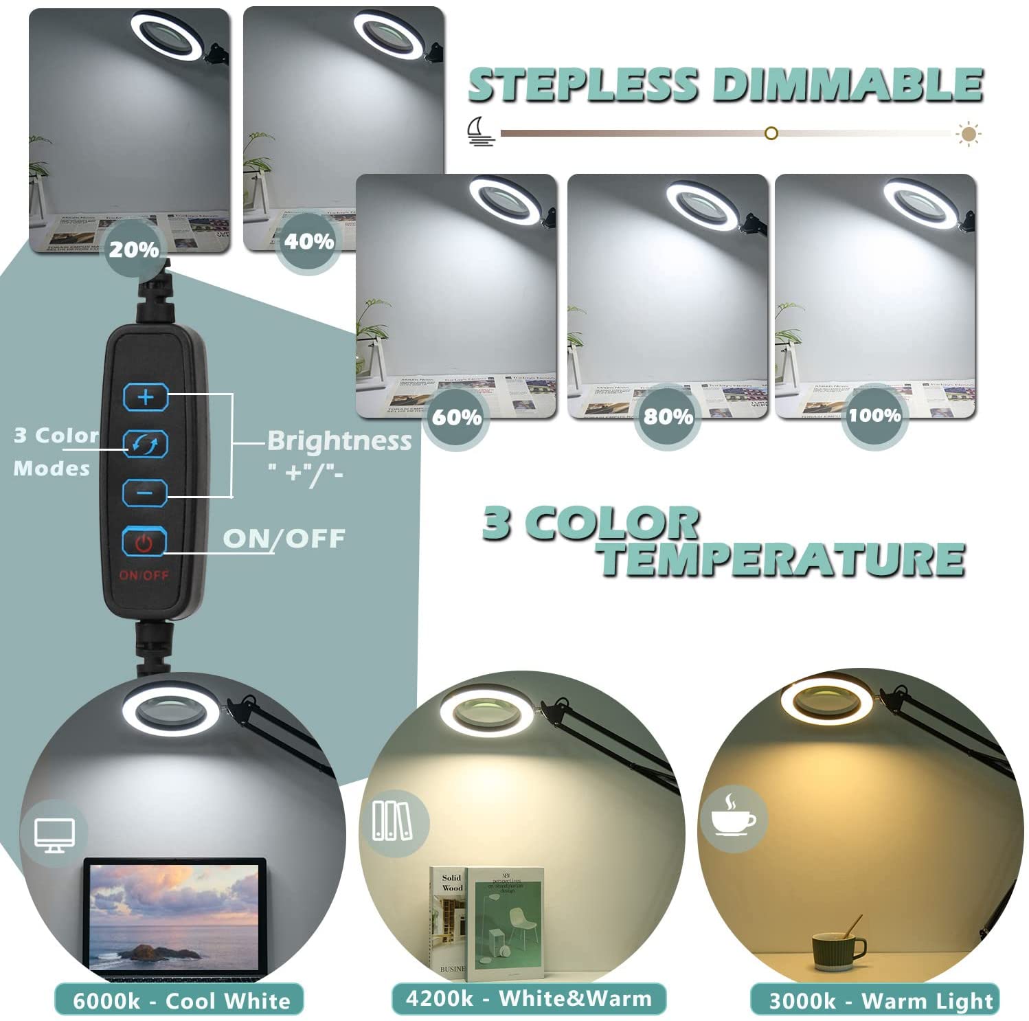 Loupe éclairée 8X loupe avec lampe de bureau LED pour outil de soudage soudage/lampe de Table de lecture