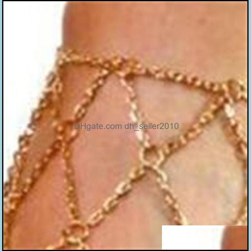 Nuove cavigliere sexy a catena in metallo le donne Sandali a piedi nudi Braccialetti alla caviglia Gamba dorata Bikini Piede da spiaggia Jewerly Net Drop Delivery Dhkiw