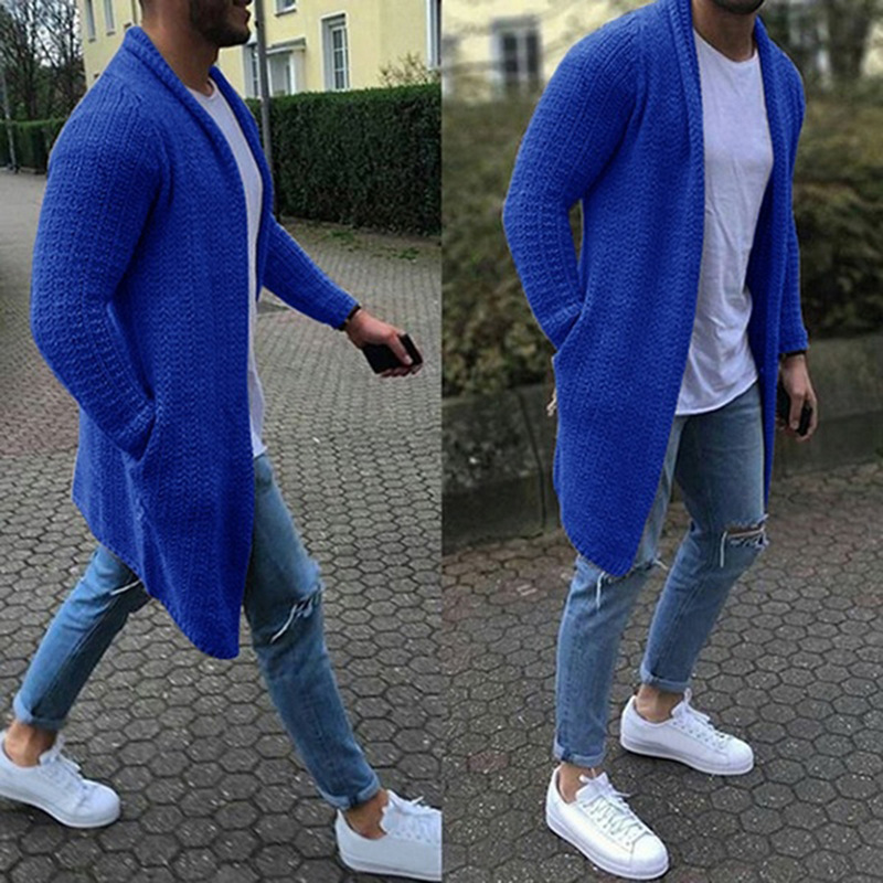 Men's Wool Blends Ropa De Hombre Men's Wool Cardigan Spring Autumn Solid Spacious Pocket Fashion Long Sweaters Knitted Cotton Casual Male Jackets 220915