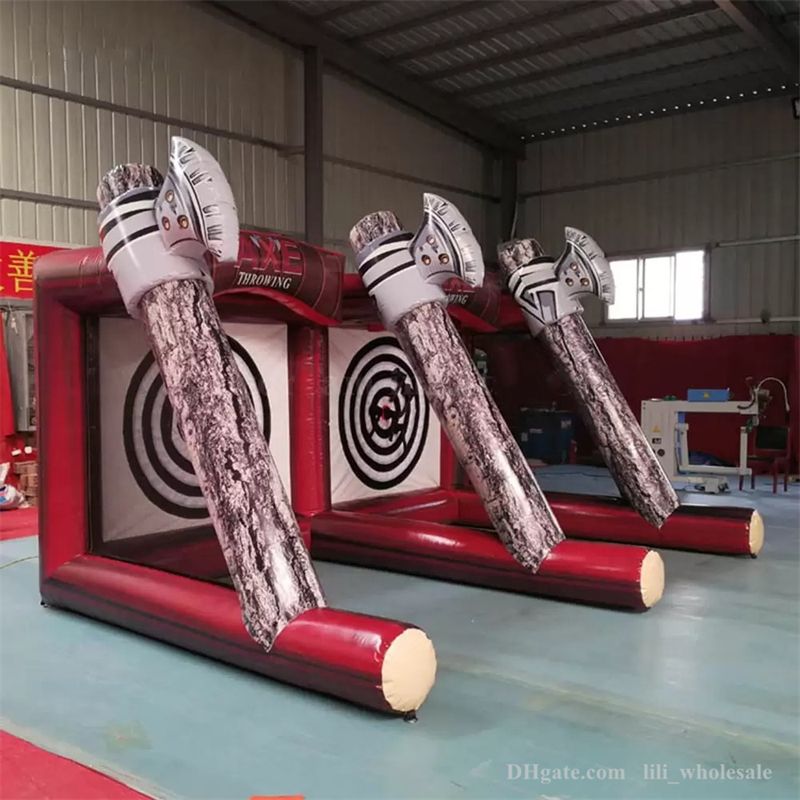 Inflatable Bouncers Toys Double Shoot Game Inflatable Axe Throwing Football Soccer Shooting Board With Air Blower and Axes DHL