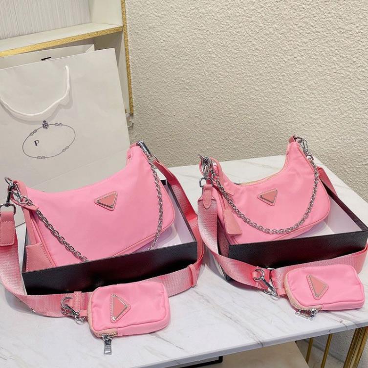 나일론 남성 여성 숄더 가방 디자이너 크로스 바디 백 체인 및 지갑이있는 넓은 스트랩 지갑 클래식 패션 핸드백 다색 22cm 25cm 상자