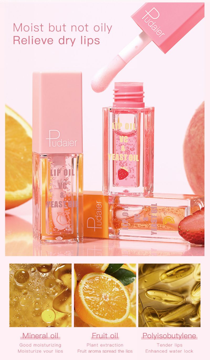 Pudaier Mirror Oil Moisturizing Glossy Lip Gloss Pearlescent Liquid Lip Glaze Waterproof Lasting Transparent Makeup