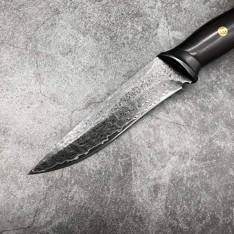 Handgjorda VG10 Damascus Blade Straight Knife Eagle Style Handtag med läderhölje Camping utomhusjakt Taktisk växelförsvarsficka Fixade bladknivar