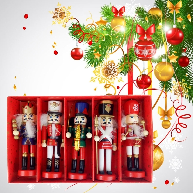 Christmas Decorations 12cm Wooden Nutcracker Puppet Drawing Walnuts Soldier Pendant Decoration Tree Ornament 220914