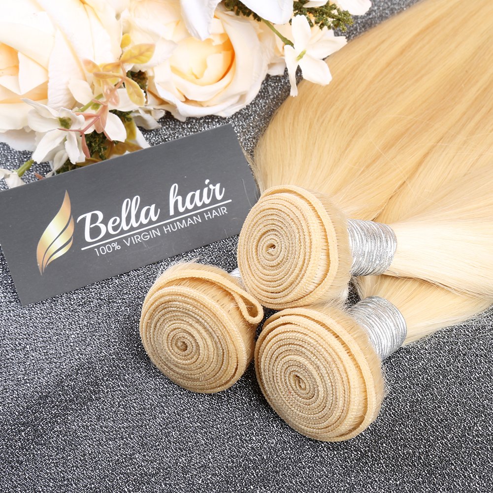 Ongeëvenaarde kwaliteit 613 Blonde menselijke haarbundels Braziliaanse remy maagdelijk haar slanke rechte extensies inslag Bellahair 3 bundel 12-30 inchch