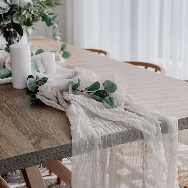 Retro Boho Country Wedding Decorations Semi-Sheer Gaze Table Runner Sage Cheesecloth Dining Setting Vintage NUPTial Party Christmas Bankets Arches Decor CL1145