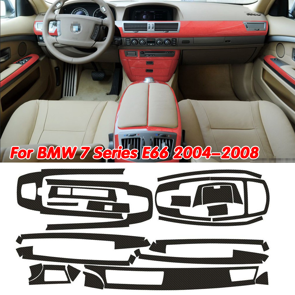 F￶r BMW 7 Series E65 E66 2002-2008 Interi￶rens centrala kontrollpaneld￶rrhandtag Kolfiberklisterm￤rke Dekaler Bilstyling Accessorie