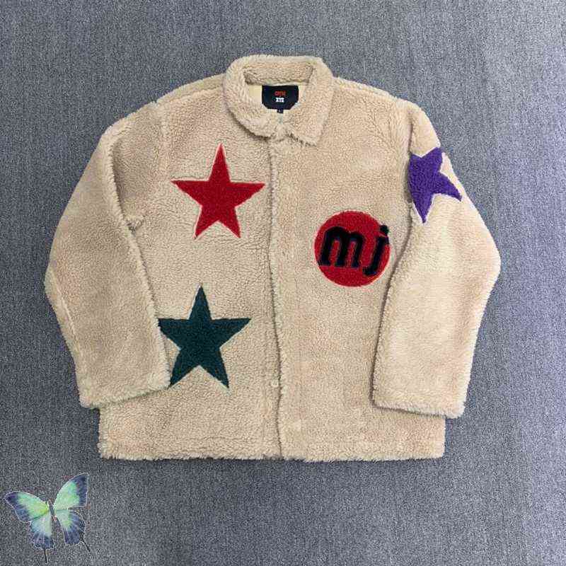 Herrjackor CPFM XYZ Lamb Wool Coat Thicked Fluff Embroidery Handmade Star High Street Button Jacket T220914
