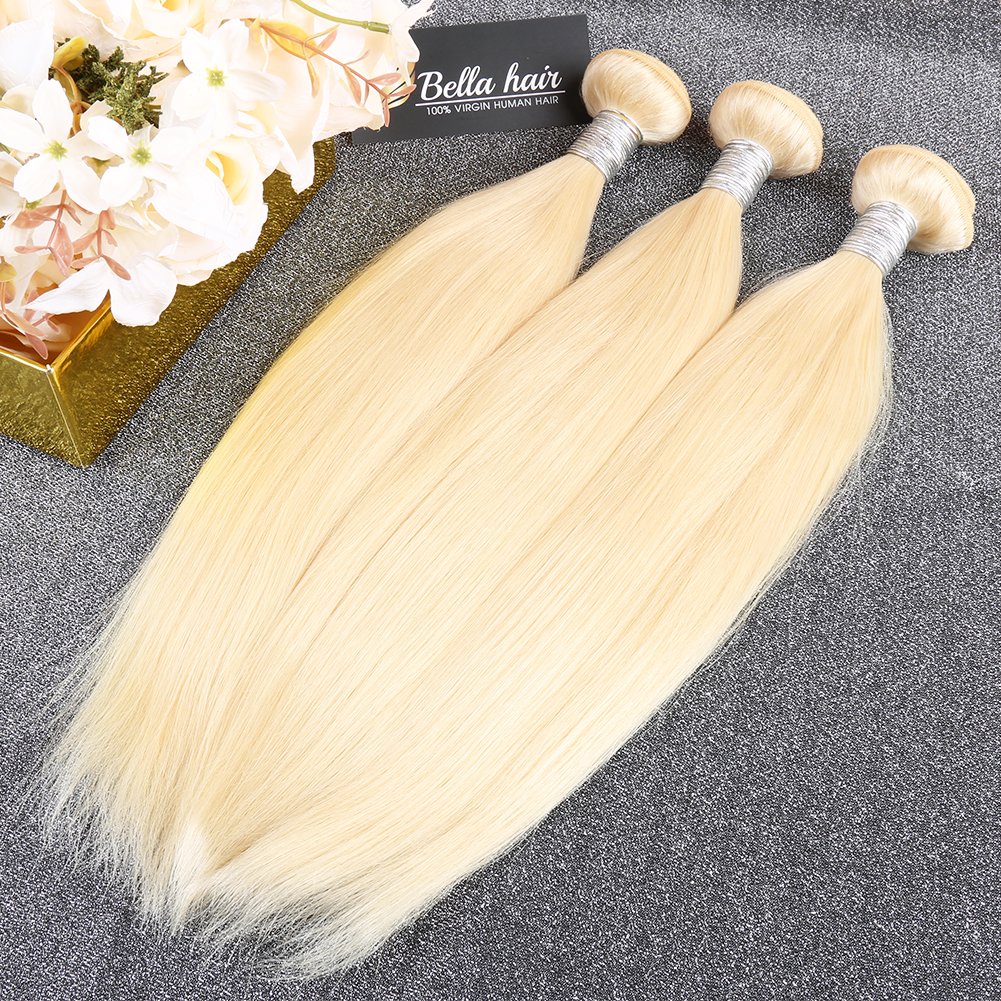 Unparalleled Quality 613 Blonde Human Hair Bundles Brazilian Remy Virgin Hair Sleek Straight Extensions Weft BellaHair 3 Bundle 12-30inch