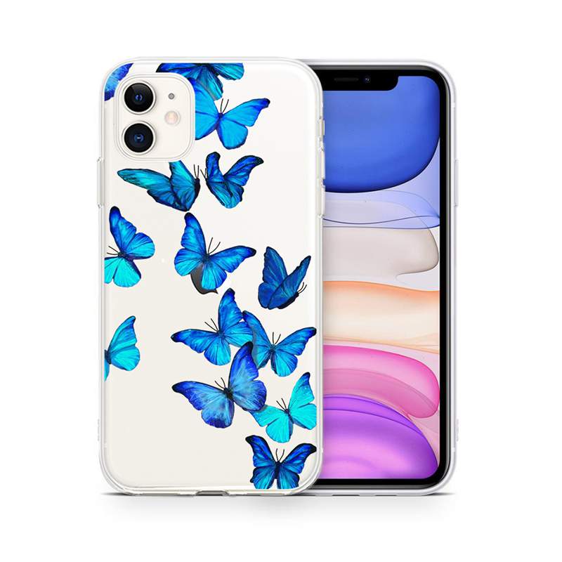 Étuis en TPU souple joli papillon pour iPhone 15 14 Pro Max 13 12 11 XS MAX XR X 8 7 6 6S Plus coloré bleu jaune rose bel animal clair couverture de téléphone transparente peau arrière