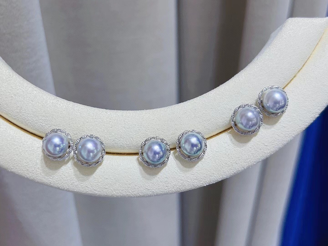 22091308 DiamondBox - Pearl Jewelry Kolczyki Ear Stoce Sterling 925 Silver Circle Akoya Gray 6 5 -7mm Classic Round Id2849