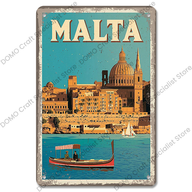 Plaque d'affiche murale en métal avec paysage de ville célèbre vintage, panneaux de plage, Budapest, Malte, Sydney, plaque en fer blanc, décoration artistique rétro pour salon, maison, 20 x 30 cm