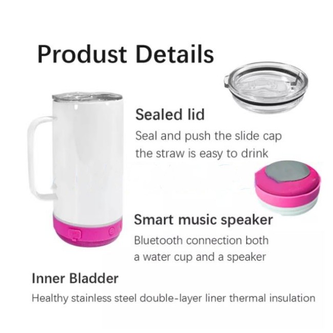 US Warehouse 14oz sublimatie blanco luidspreker tuimelaar met handgreep 5 kleur recht roestvrijstalen bluetooth waterfles buiten draagbare cup b6