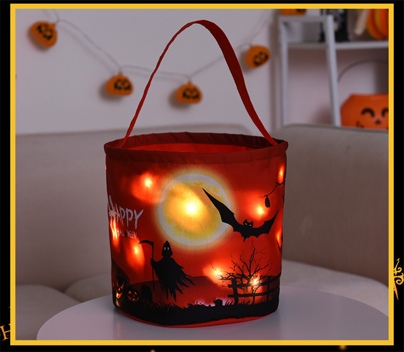 Borsa di zucca incandescente di Halloween forniture feste di festa cesto borsa di caramelle portatile bambini Mid-Yuan Festival borsa secchio decorazione oggetti di scena