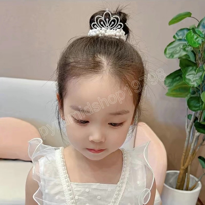 Perle tête corde couronne pour enfants coiffure princesse anneau de cheveux élastique fleur queue de cheval chouchous accessoire de cheveux