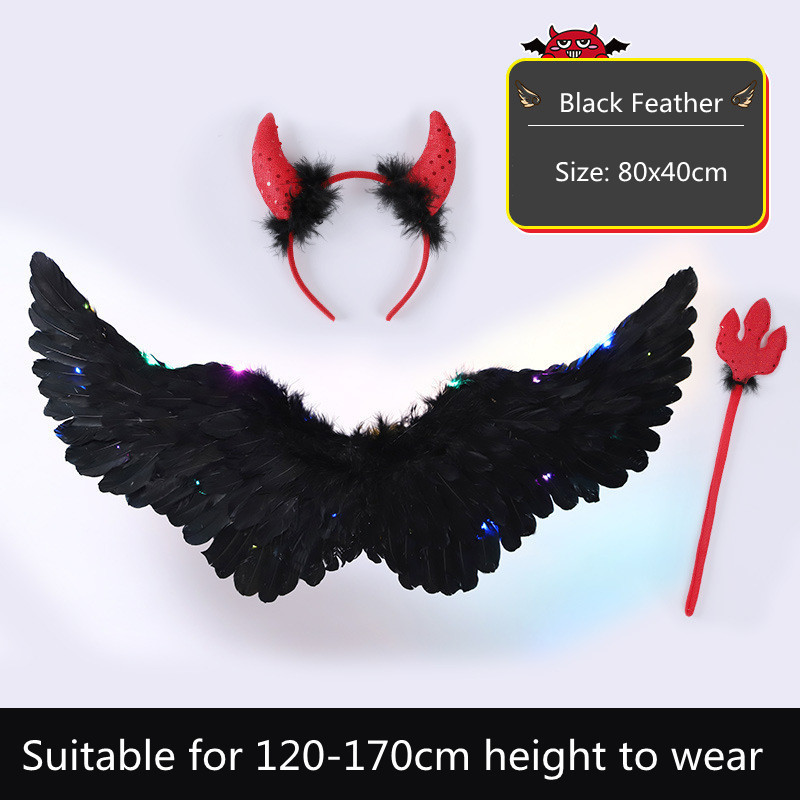 Party Decoration LED Lights White Black Angel Feather Wings Halloween Decoration Women Child Girl Cosplay Props Dance Show Halloween Birthday 220915