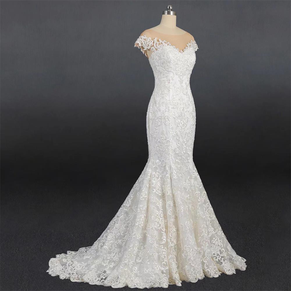 French Wedding Dress Temperament Lace Hand Beading Slim Fishtail European Strap kan anpassas My71308