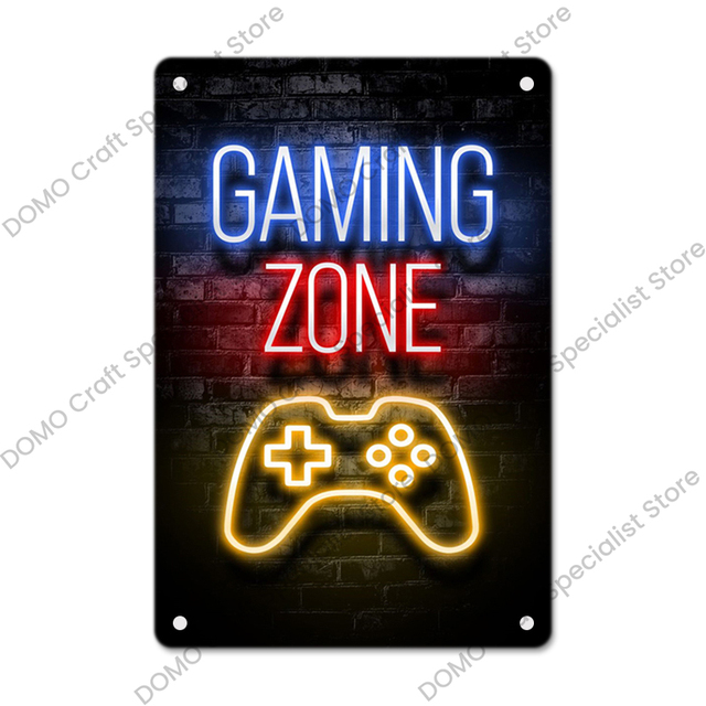 Sinal de néon projetado engraçado jogos pintura de metal gamer poster placa de metal arte de parede vintage decoração para meninos sala de jogos casa 20x30cm