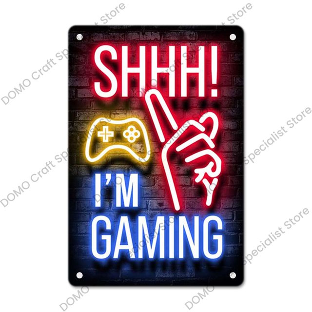 Drôle conçu néon signe jeu métal peinture Gamer affiche plaque de métal Vintage mur Art décor pour garçons salle de jeux maison 20x30cm