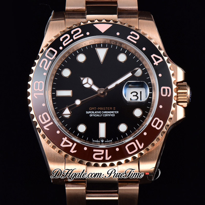 V9F GMT Root Beer A3285 Automatik Herrenuhr V4 126715 40 Roségold Cola Keramiklünette Schwarzes Zifferblatt 904L OysterSteel Armband Super Edition Gleiche Serie Karte Puretime E5