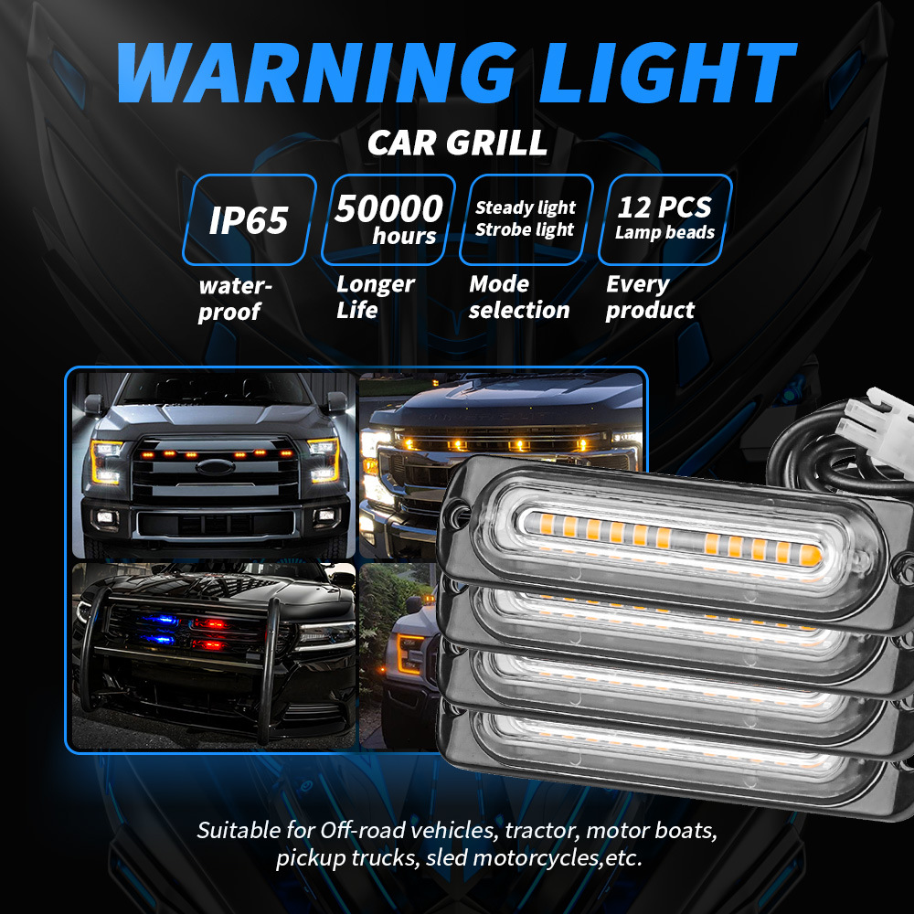 12V 12LED Car Emergency Lights 4 IN 1 Super Bright Sync Feature Hazard Warning Strobe Grille Light With Control Box 