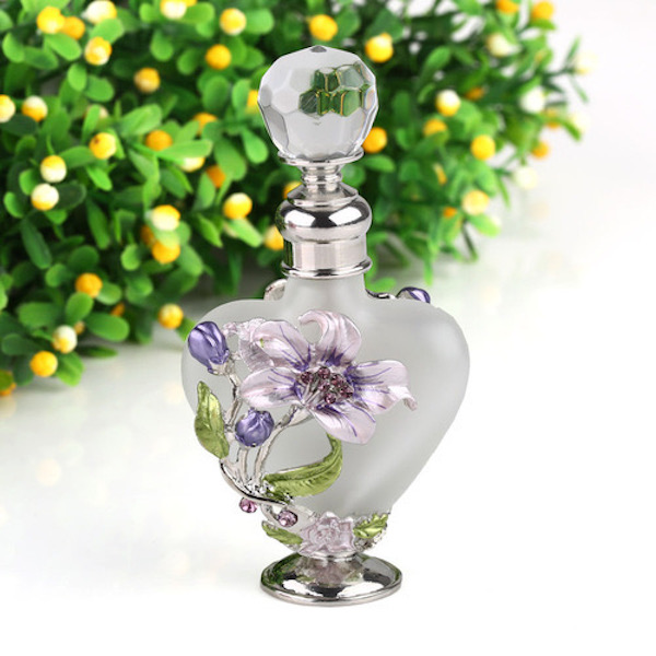 Vintage ￩l￩gant bouteilles de parfum vides en arri￨re peinture ￩mail fleur peinture de remboursement en verre bouteille d'huile essentielle