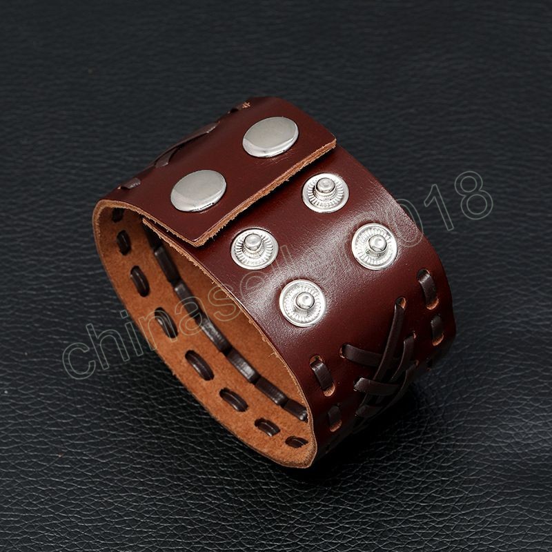 Geflochtenes breites Spitzenbandage-Lederarmband mit Manschettenknopf, verstellbares Armband für Männer und Frauen, Modeschmuck, Schwarz