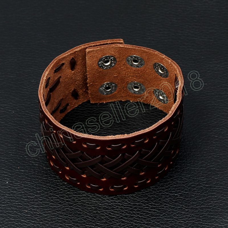 Geflochtenes breites Spitzenbandage-Lederarmband mit Manschettenknopf, verstellbares Armband für Männer und Frauen, Modeschmuck, Schwarz