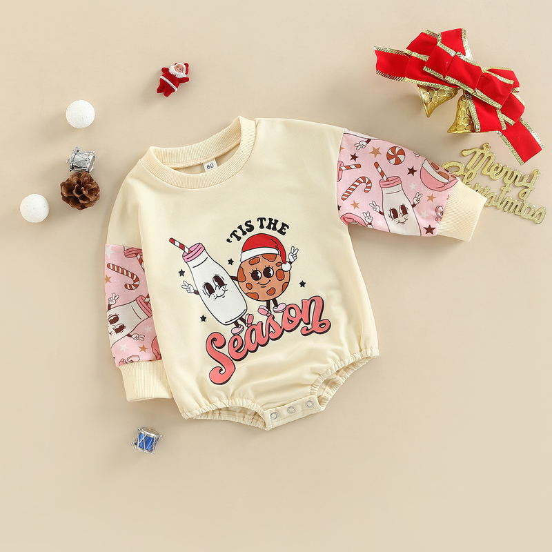 Pagliaccetti Moda nata Neonate maschi Ragazze Natale 024M Cartoon Lettera Stampa manica lunga Patchwork Felpe Tute Top 220915