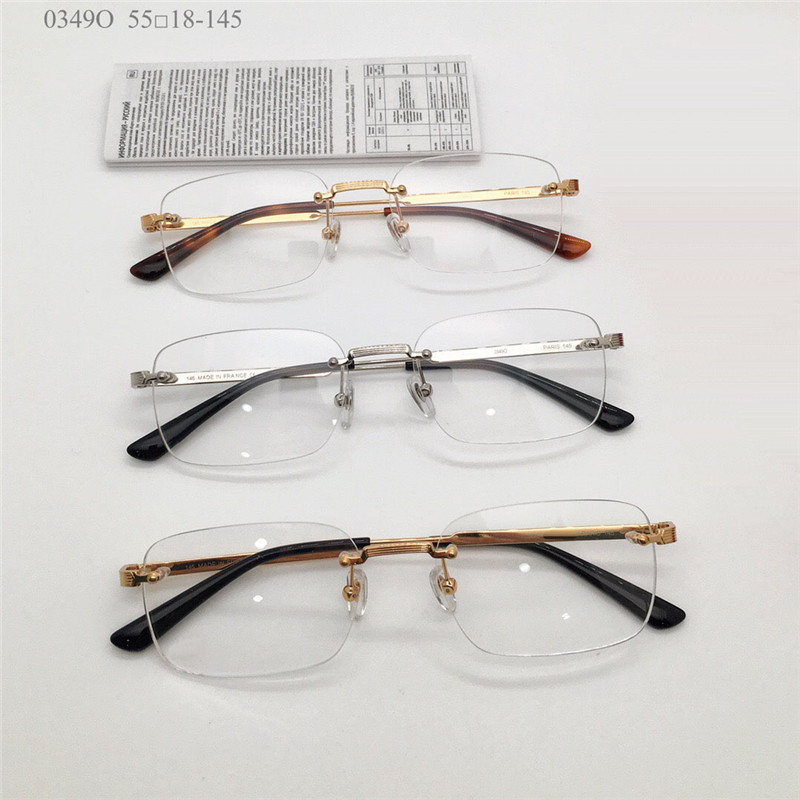 Ny modedesign Rimless Frame Optical Glasses Model 0349o Simple Popular Style Square Transparent Lens kan vara receptbelagda linser