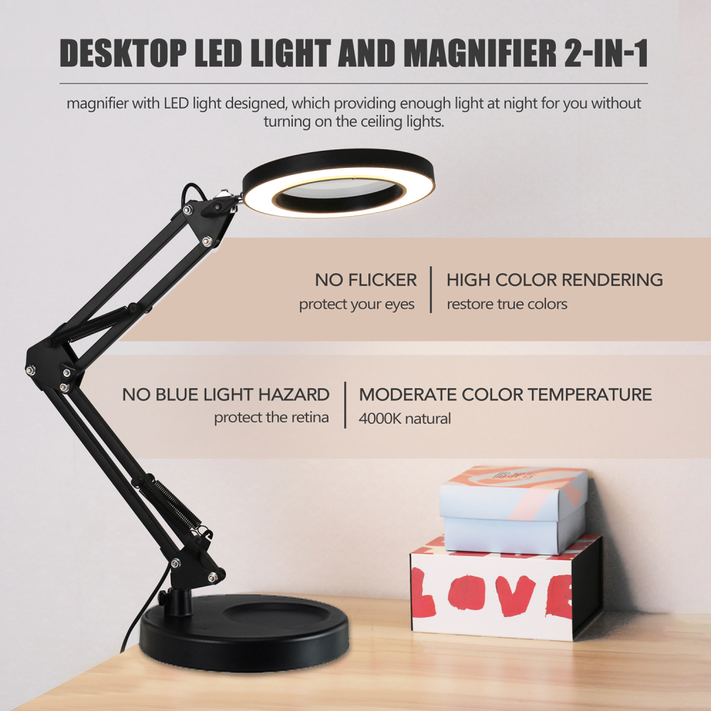 5x f￶rstoringsglas skrivbordslampa F￶rstorare LED -ljus vikbar l￤sbordslampa f￶r svetsl￶dverktyg