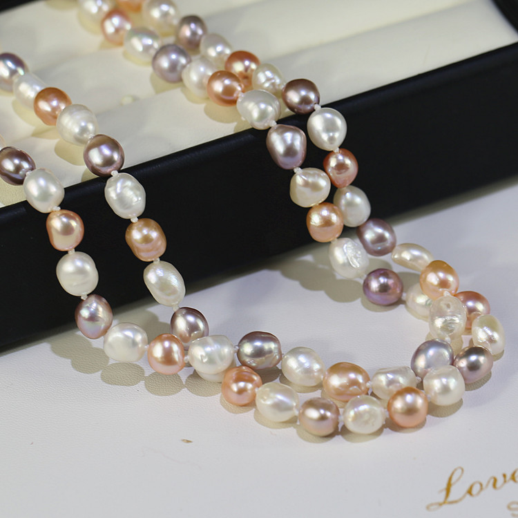 63 Inches Long Necklace Baroque Freshwater Pearl 8mm Nugget multi layers white mixed color pearl jewelry women ladies