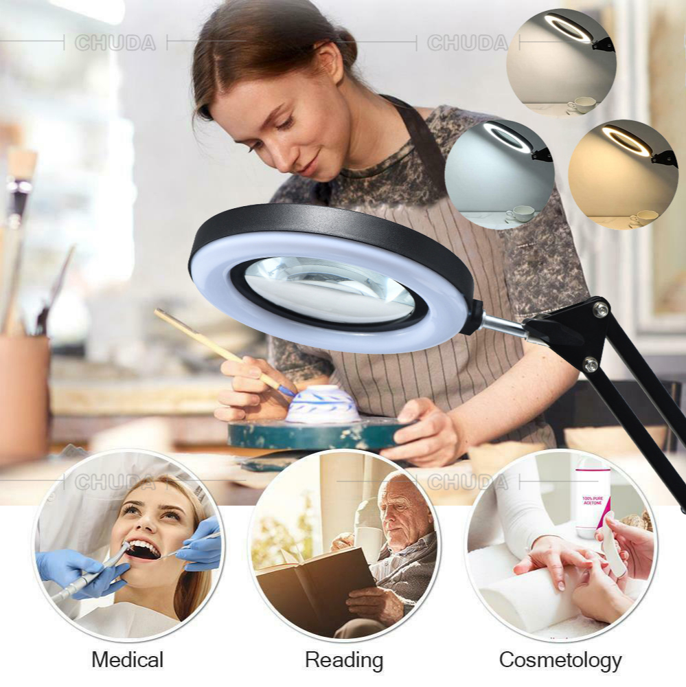 5X Magnifying Glass Desk Lamp Magnifier LED Light Foldable Reading Table Lamp for Welding Soldering Tool