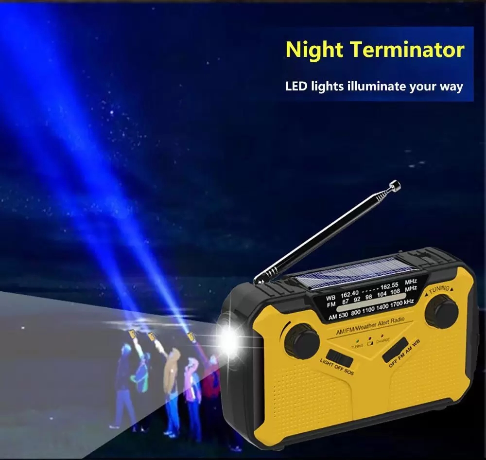 راديو الطوارئ 2500mAh-Solar Hand Crank Portable AM/FM مع مصباح يدوي قراءة مصباح سماعة رأس هاتف