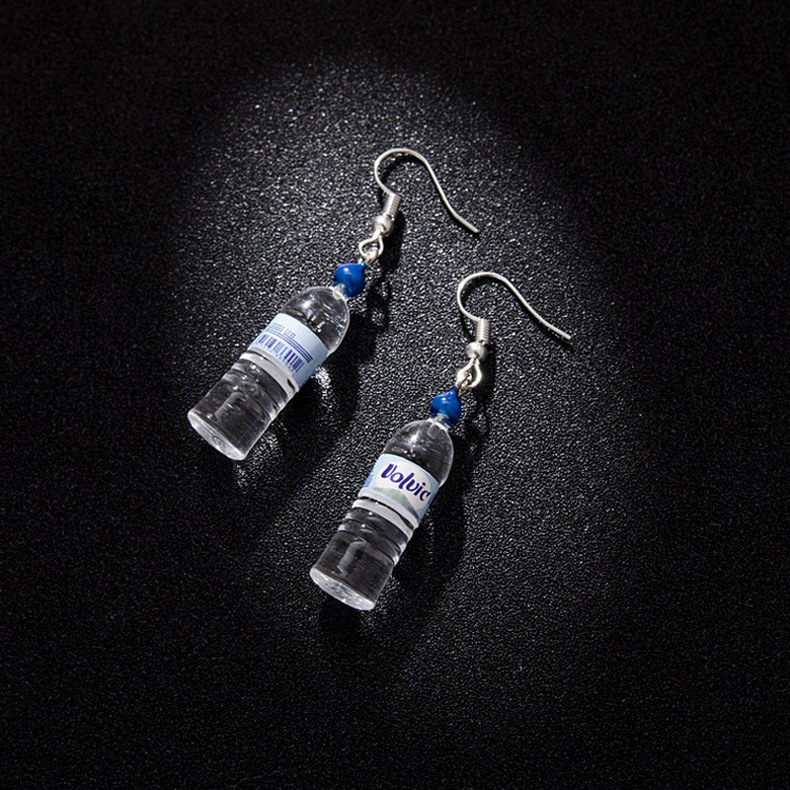 Mignon bouteille d'eau minérale balancent boucles d'oreilles bleu rose couleur plage fête femme bijoux femmes créatif boisson bouteilles goutte boucle d'oreille 3D