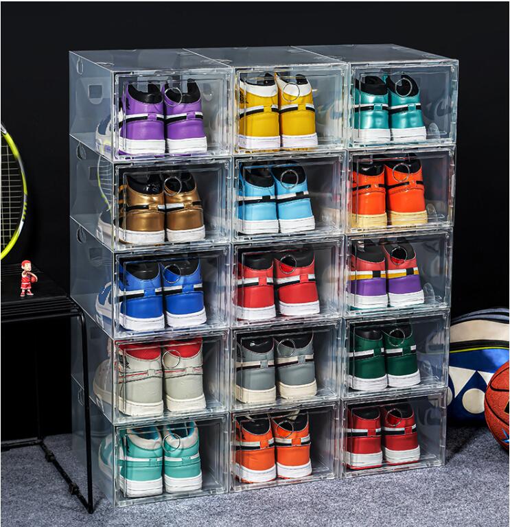 Scatola scarpe in plastica addensata da 10 pezzi Scarpe da ginnastica trasparenti trasparenti AJ Display Box Stivali alti Organizzatore Scatola da scarpe Scarpe combinate