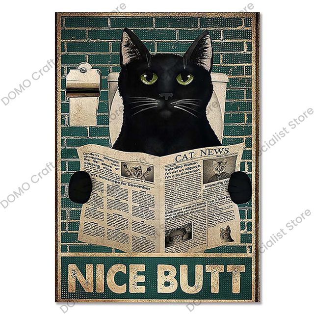 Possa de pintura de metal de gato preto de gato de gato engra￧ado Poster vintage Metal Tin Sign Retro Animais Placa Sinais de Pet Shop Home Wall Decor 20x30cm