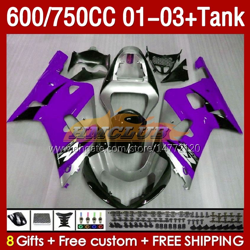 Injeção Silvery Purple Mold Fairings Tank para Suzuki GSXR750 GSXR-750 GSXR600 750CC K1 2001 2002 2003 152NO.108 600CC GSXR-600 01-03 GSXR 750 600 CC 01 02 03 OEM Fakeening