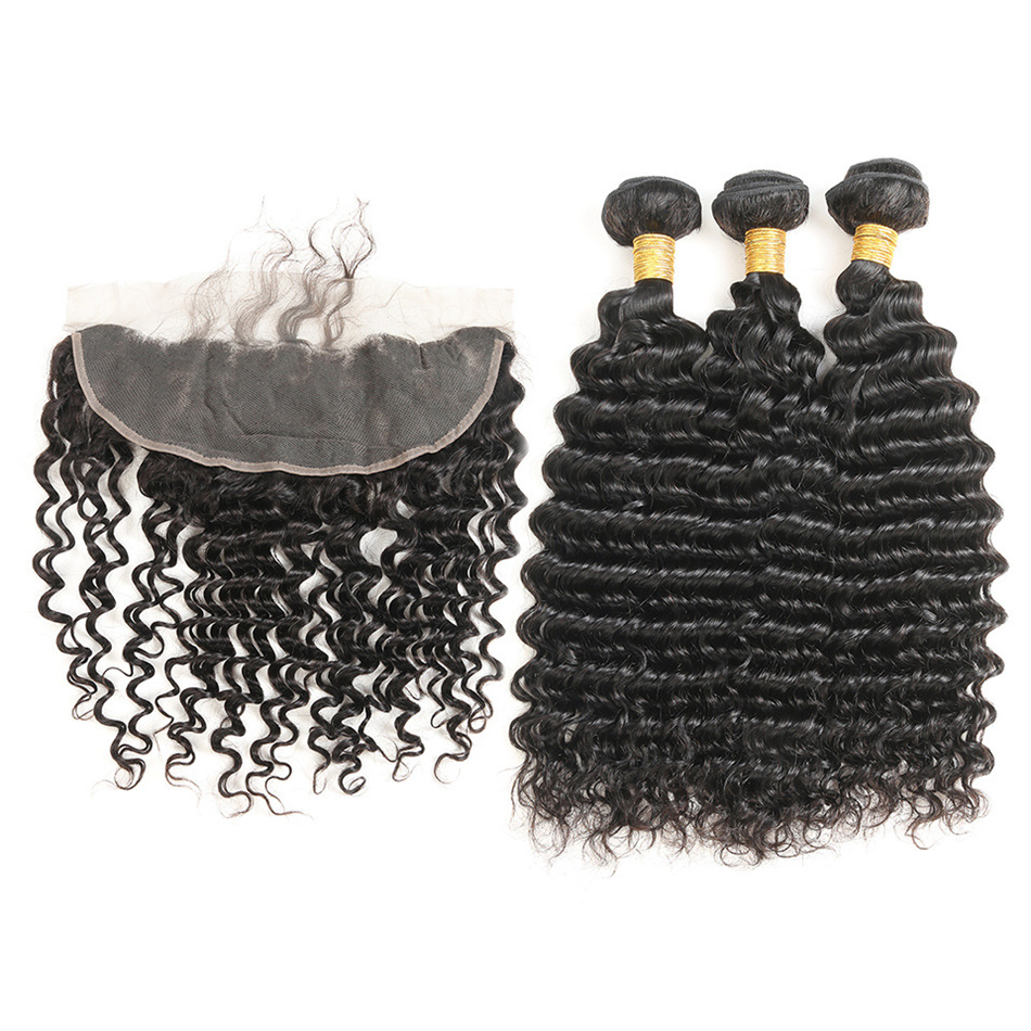 Deep Wave 3 Bunds 8a Natural Color Brazilian Human Hair Weaves Extensions 100g/PC