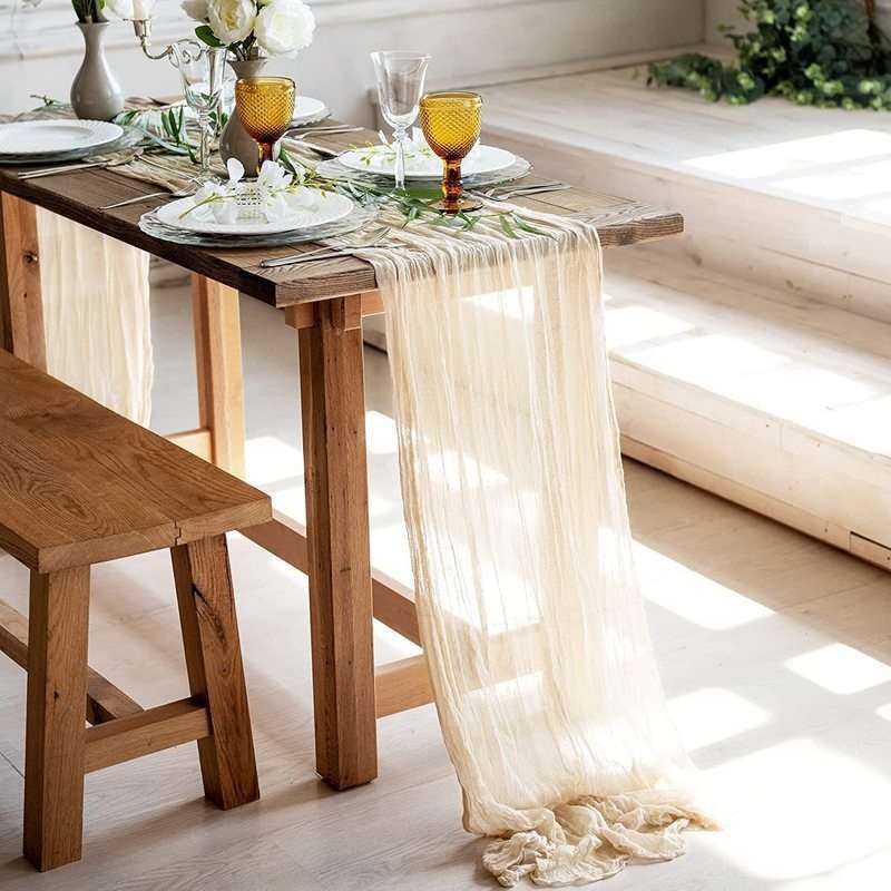 Retro Boho Country Wedding Decorations Semi-Sheer Gaze Table Runner Sage Cheesecloth Dining Setting Vintage NUPTial Party Christmas Bankets Arches Decor CL1145