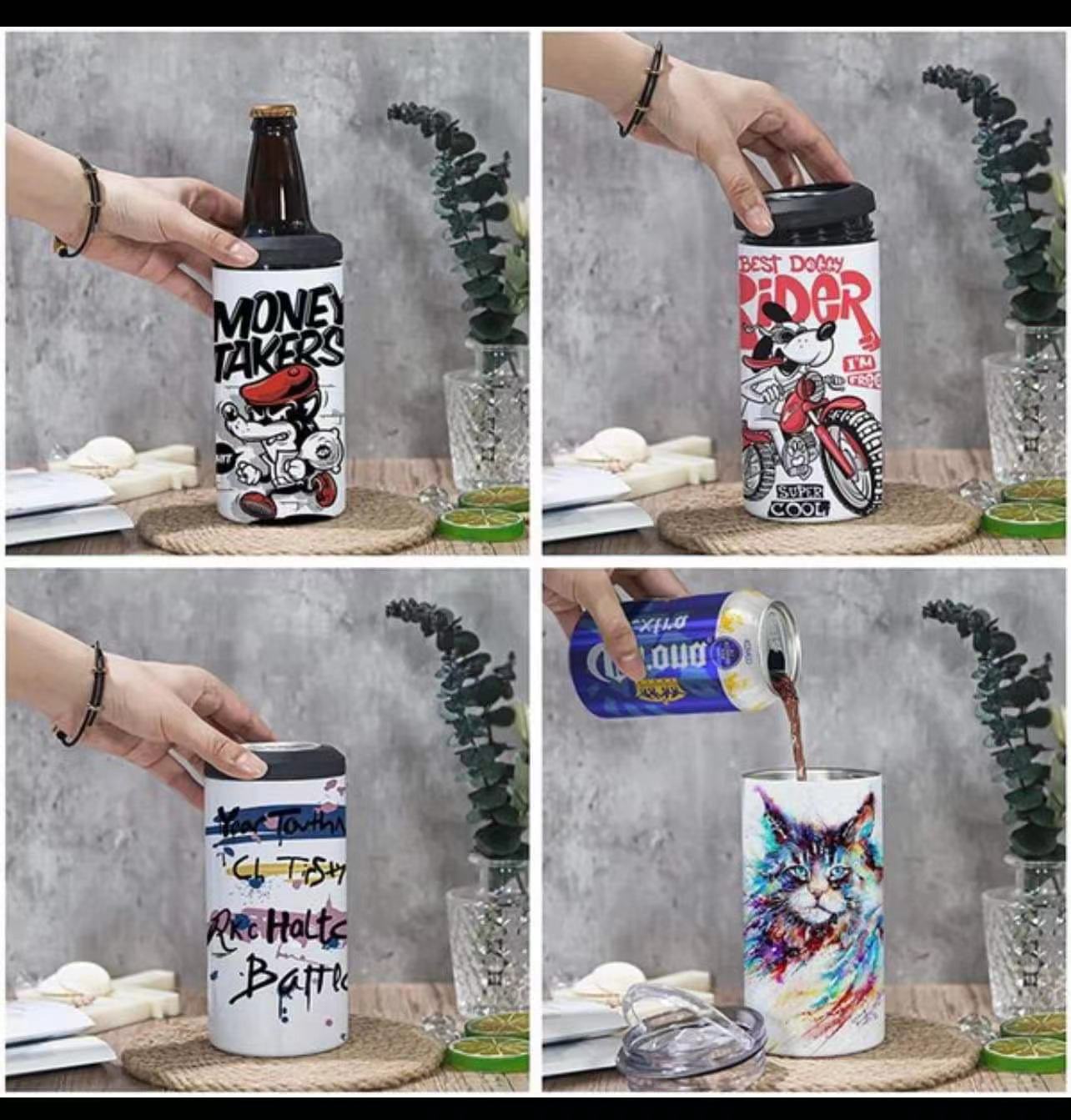 US-Lager 16oz Sublimation gerade Becher Hitzepresse 4 in 1 Dosenkühler mit Griffdeckel und normalem Deckel298w