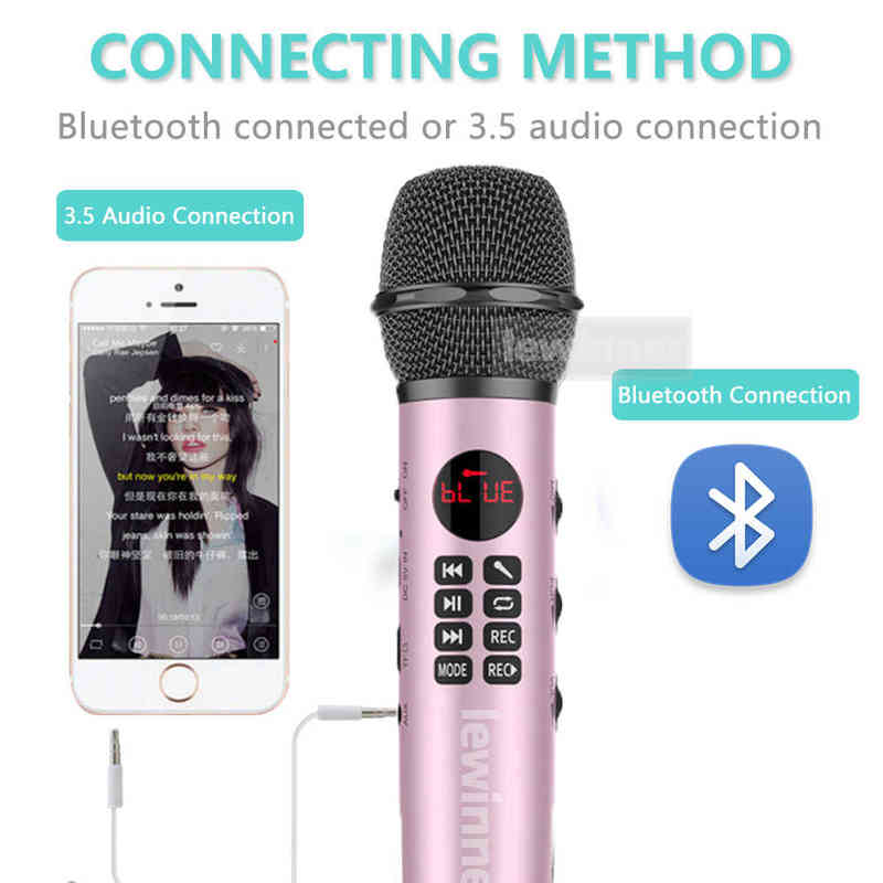 Mikrofony Lewinner L-598 Bezprzewodowy mikrofon ręczny Karaoke Bluetooth Głośnik LED ekran wyświetlacza TF TF SING RECORDER T220916