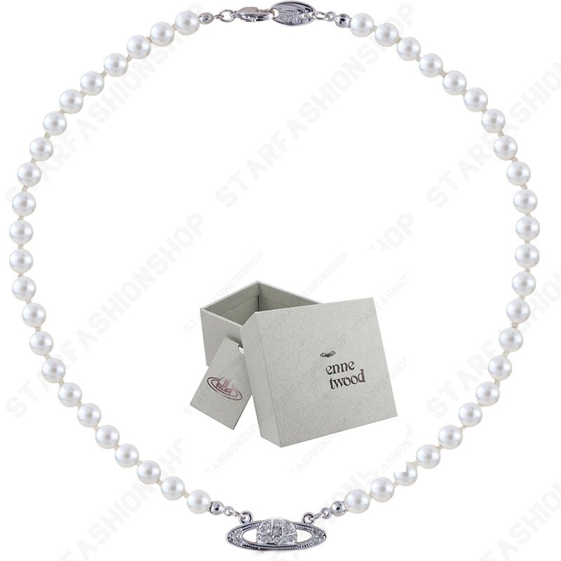 Saturn Necklaces Pearl Beaded Diamond Tennis Necklace Woman Silver Chains Vintage Trendy Style Desigenr With box
