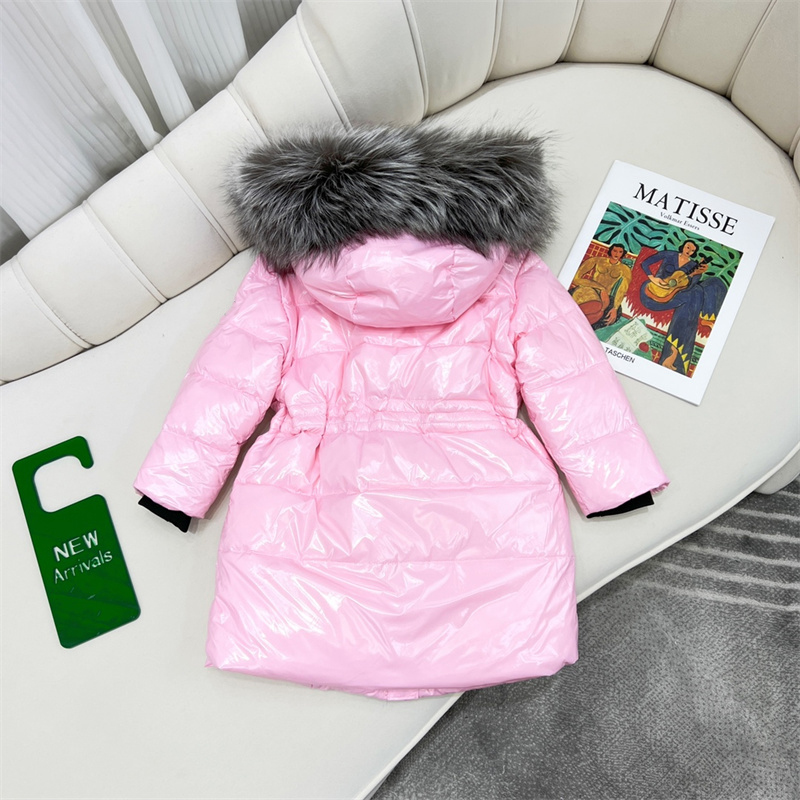 Baby Designer Clothes Down Coat 2022 Fashion Winter Thickened Jacket Girl Bright Outwear Long Western Style Children's Big Hair Collar Kids Clothing