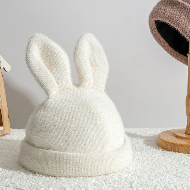 Beanieskull Caps draperen Rabbit Ears konijnenbont motorkap hoed voor dames herfst winter gebreide wollen hoeden Japanse Koreaanse warme fluwelen beanies hoeden 220916