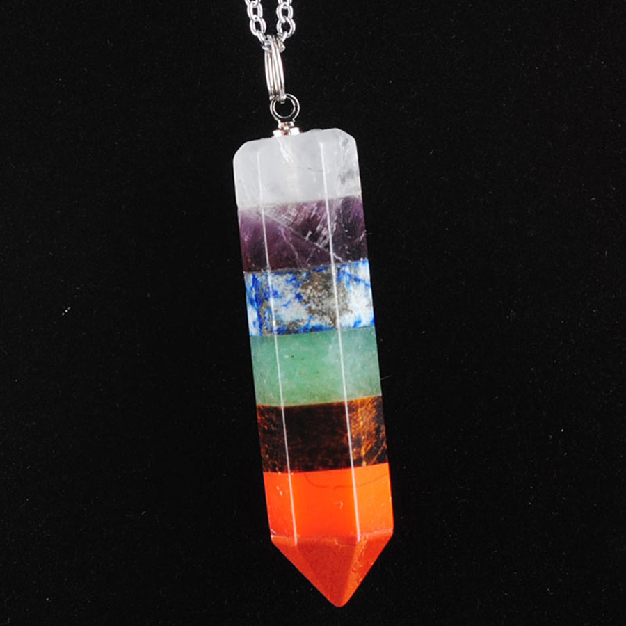 7 chakra pelare h￤nge halsband skiktad regnb￥ge natursten helande dowsing reiki med kedja n3453