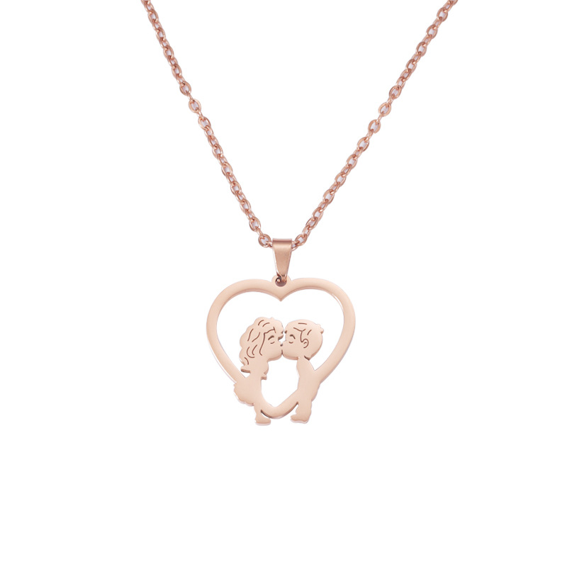 Stainless Steel Boy Girl Necklace Love Heart Gold Plating Pendant Necklace Memorial Gift